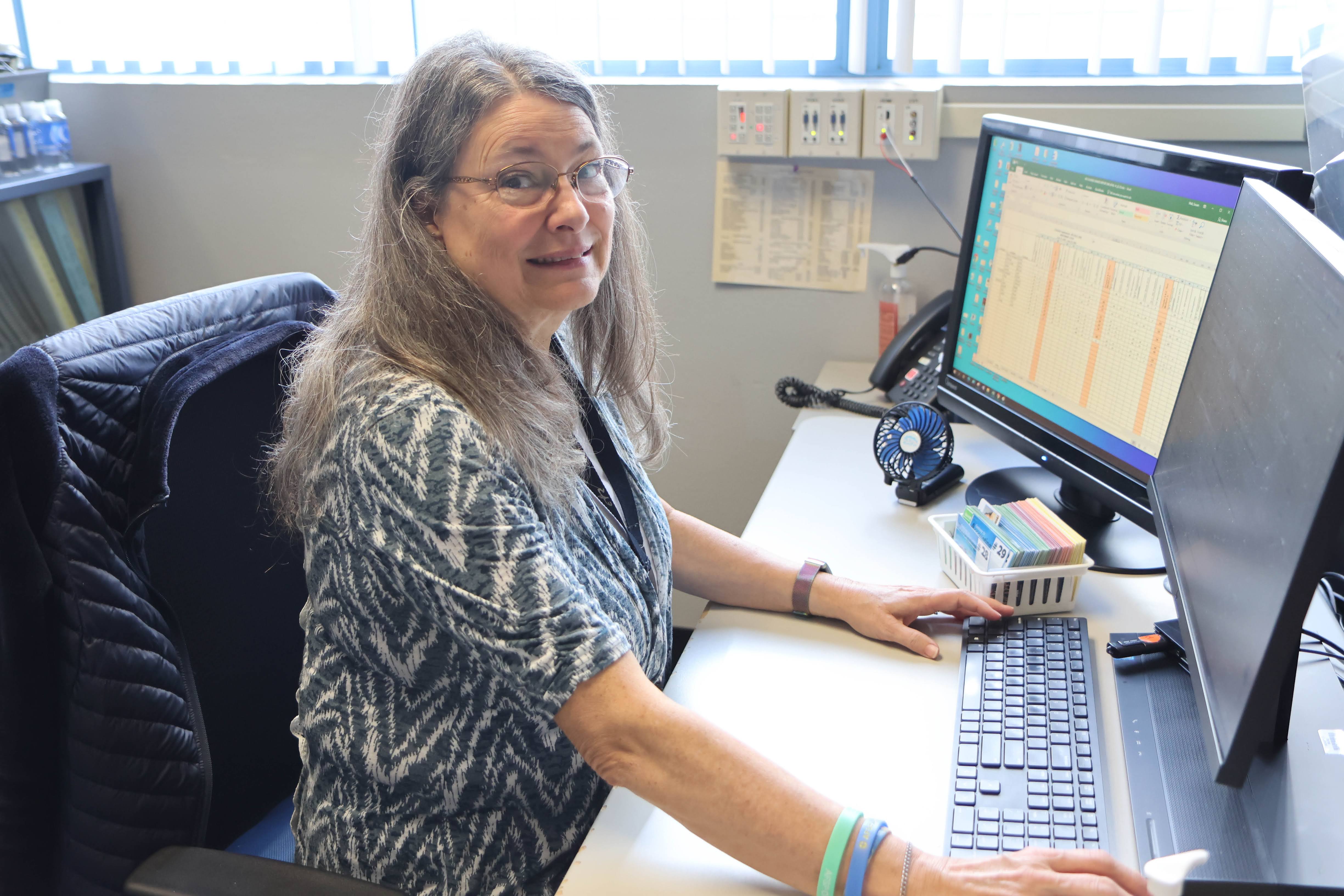 A teacher at a computer